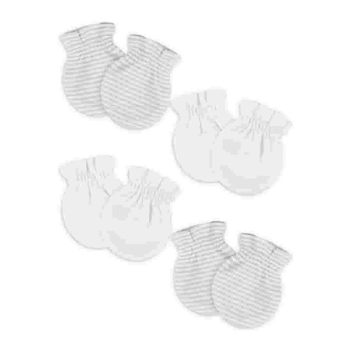 Gerber Baby Boy or Girl Unisex White Mittens, 4-Pack, One Size