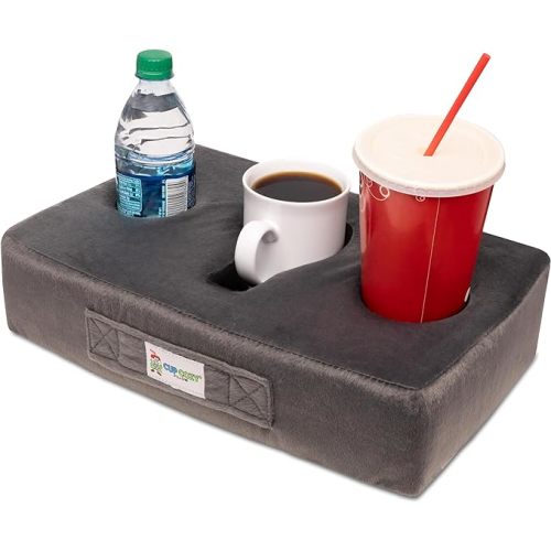 Cup Cozy Pillow (Gray) *As Seen on TV*-The World's Best Cup Holder! Keep Your Drinks Close and Prevent Spills. Use it Anywhere-Couch, Floor, Bed, Man cave, car, RV, Park, Beach and More!