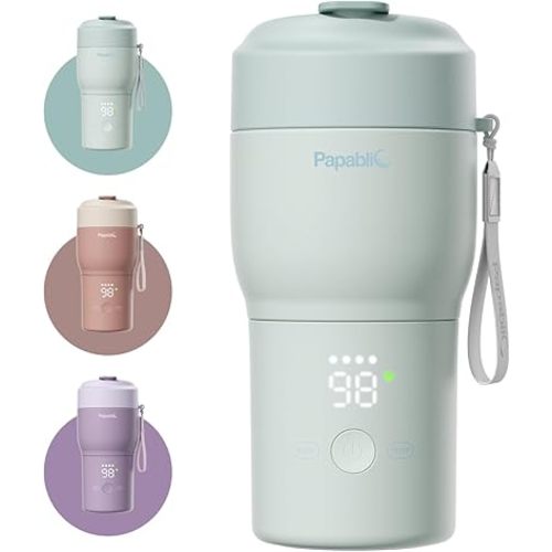 Papablic Portable Bottle Warmer for Travel – Fast Heating, Built-in Sterilizer, 30W Fast Charge, 5-Temp Control, Easy-Clean Wide Mouth, Baby Milk Warmer for Breastmilk & Formula