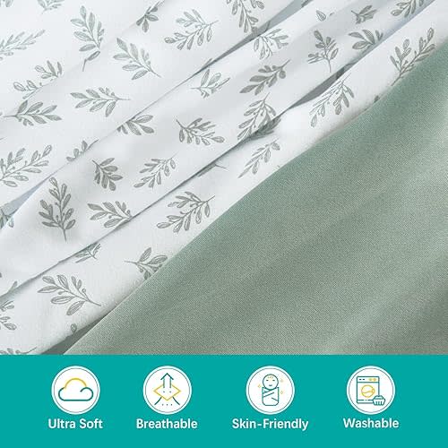 Bassinet Fitted Sheet(33" x 20"), 4 Pack for Most Bedside Sleeper Bassinet, Bassinet Sheets, Breathable & Soft Polyester, Green Leaf