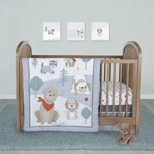 Sammy & Lou Fur-Ever Friends 4-Piece Baby Crib Bedding Set, Includes Quilt, Fitted Crib Sheets Neutral, Crib Skirt, and Plush Toy