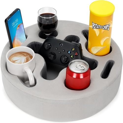 Couch Cup Holder-Sofa Cup Holder Pillow | Couch Caddy Buddy | Drinks Cupholder Tray Organizer for Bed, Rv, Tv, Car, Man Cave, Boat, Remote, Snacks| Gift for Couch Potato,Newborns' Partent (SilverGrey)