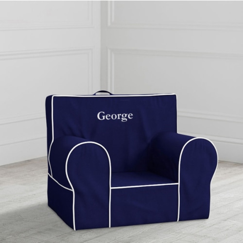 "George" Kids Personalized Anywhere Chair®, Navy Twill with White Piping (Garamond Font)