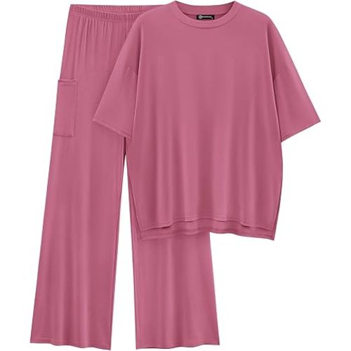 PRETTYGARDEN Women's 2 Piece Outfits Casual Short Sleeve Pullover Tops and Wide Leg Pants Lounge Sets Tracksuits