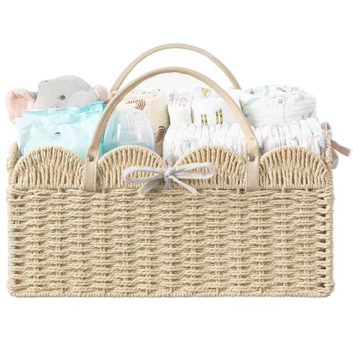 HBlife Large Baby Diaper Caddy, Paper Rope Storage Baskets Nursery Bin with Removable Divider, Portable Car Organizer for Diapers, Baby Shower Gifts, Newborn Essentials Must Haves