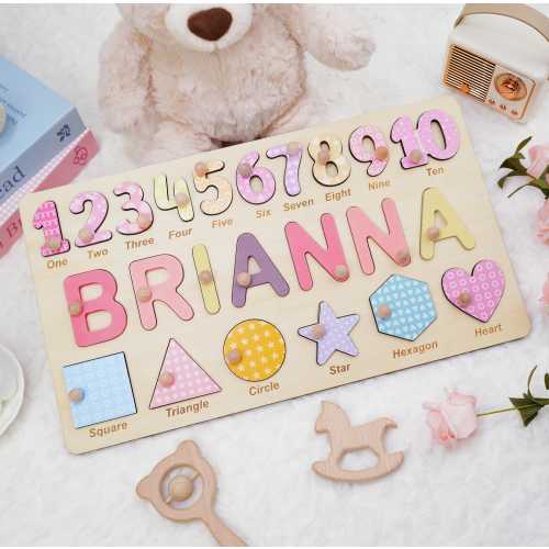 Personalized Baby Name Puzzle with Shapes and Numbers, First Birthday Gifts for Kids Girl, Baby Shower Gift for Boys, Toddler Toy Gifts