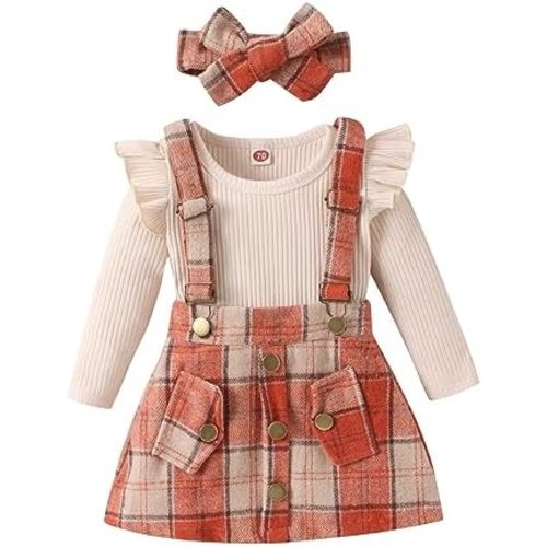 Kupretty Newborn Baby Girl Fall Clothes Ruffle Long Sleeve Ribbed Romper Suspender Skirts Headband Infant Winter Outfit