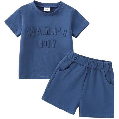 Toddler Baby Boy Summer Clothes Letter T Shirt Elastic Waist Shorts with Pockets 2Pcs Casual Outfit