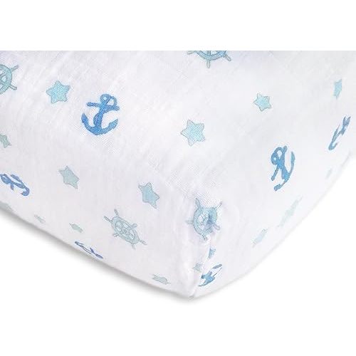 SwaddleDesigns Softest Cotton Muslin Fitted Crib Sheet/Toddler Sheet for Baby Boy & Girl, Pastel Blue Ahoy!