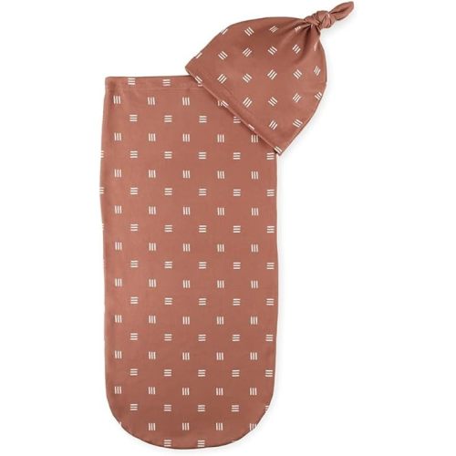 Itzy Ritzy Cocoon & Hat Swaddle Set - Swaddle for Newborns Includes Name Announcement Card & Jersey Knit Cocoon & Hat Set, Perfect for Newborn Photography - for 0 to 3 Months (Terracotta Grid)