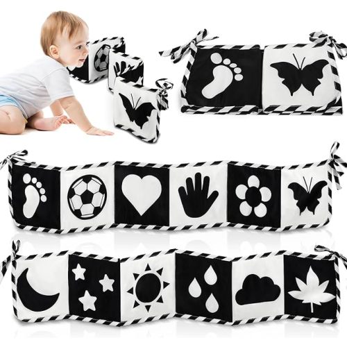 AZEN Black and White High Contrast Baby Toys 0-3 3-6 Months, Tummy Time Toys, Newborn Infant Toys 0-6 Months, Soft Book Sensory Toys for Babies, Crinkle Books for Babies