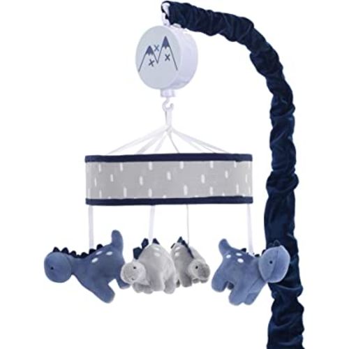 Lambs & Ivy Baby Dino Blue/Gray Dinosaur Musical Baby Crib Mobile Soother Toy