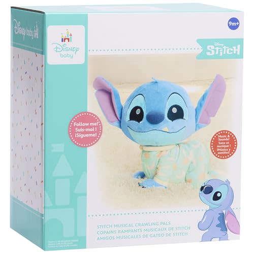 Just Play Disney Baby Musical Crawling Pal Stitch Plush Toy, Kids Toys for Ages 09 Month