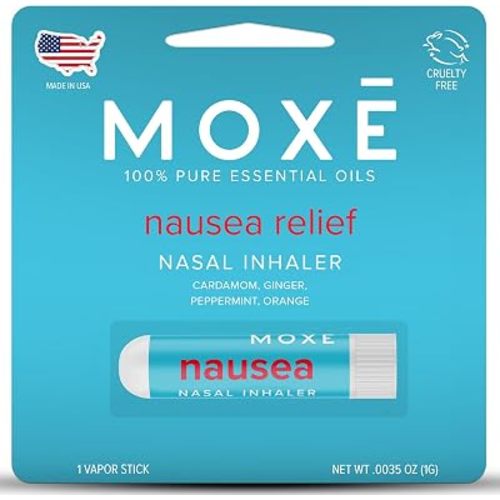 MOXE Nausea Nasal Inhaler Sticks, All Natural Essential Oil Blend, Ginger, Cardamom, Peppermint, Sweet Orange, Upset Stomach, Headaches, Easy-to-Use Portable Aromatherapy, Made in USA, 1 Pack