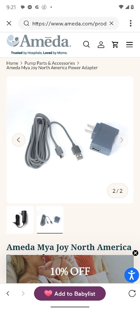Ameda Mya Joy North America Power Adapter