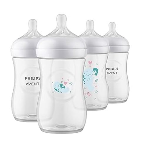 Philips AVENT Natural Baby Bottles with Natural Response Nipple, with Manatee Design, 9oz, 4pk, SCY903/61 - 4 Pack - Designs