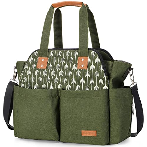 Lekebaby Diaper Tote - Large Waterproof Mommy Bag for Hospital, Travel, Green