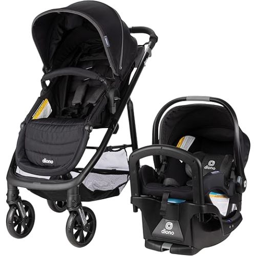 Diono Quantum 4 3-in-1 Travel System with LiteClik 30 R SafePlus Infant Car Seat and Base, Rear-Facing for Infants 4-30lbs, Includes Infant Car Seat Folding Stroller and Toddler Seat (Black Jet)