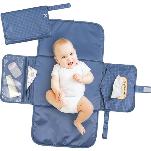 Tiny Twinkle Portable Diaper Changing Pad | Waterproof, Wipeable & Compact Baby Changing Pad for Travel | Smart Wipes Pocket & Organized Storage| Newborn Shower Gift (Grid)