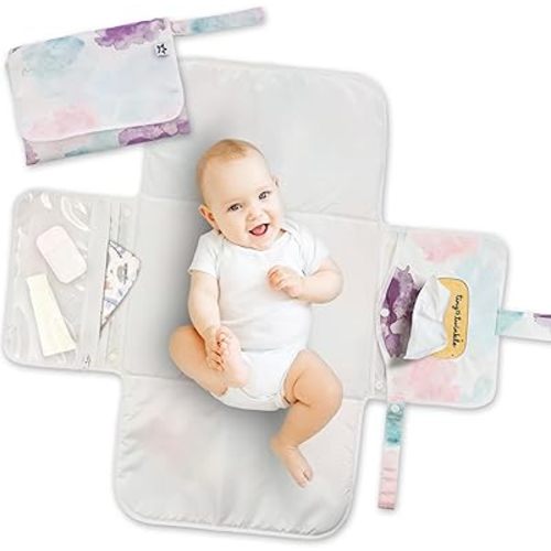 Tiny Twinkle Portable Diaper Changing Pad | Waterproof, Wipeable & Compact Baby Changing Pad for Travel | Smart Wipes Pocket & Organized Storage| Newborn Shower Gift (Cotton Candy)