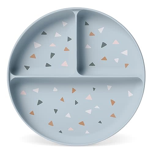 Simple Modern Silicone Plate for Baby and Toddler | Divided and Microwave Safe Plates for Kids | Parker Collection | Gray Triangles
