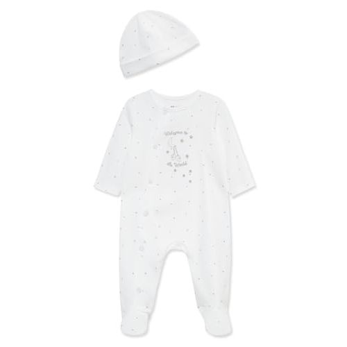 Little Me Gender Neutral Clothes for Baby 2-Piece 100% Cotton Scratch-Free Tag Footie Sleeper and Cap Sets, Preemie to 9M