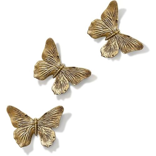 GUSFREUD 3D Butterfly Wall Decor Set – Resin Wall Decor for Living Room, Bedroom, Bathroom, Dining Room, Outdoor and Gallery Walls - Antique Copper - Set of 3