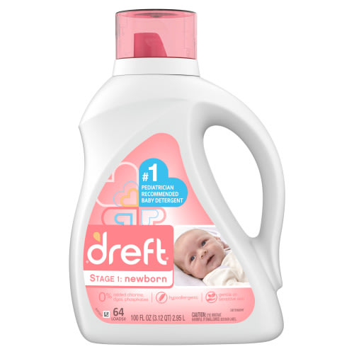 Dreft Newborn 64 Loads Baby Liquid Laundry Detergent, 100 fl oz