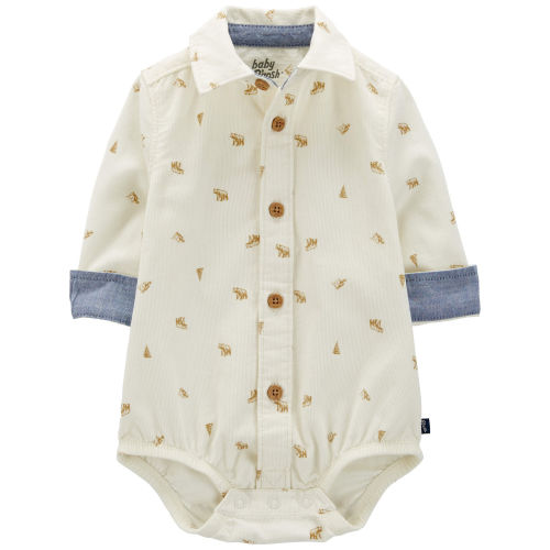 Baby Bear Print Button-Front Bodysuit