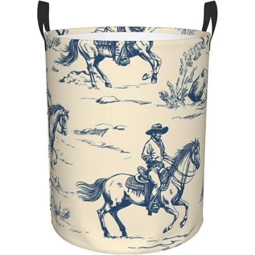 Blue Cowboy Laundry Basket Hamper Large Kids Storage Basket Toy Organizer Bins For College Dorms, Boys Girls Baby Bedroom,Bathroom