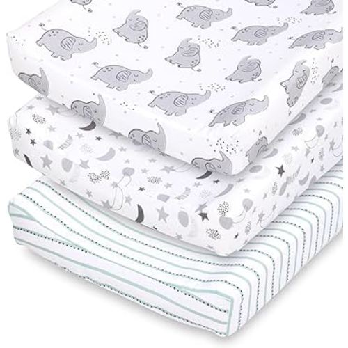 The Peanutshell Changing Pad Covers for Girls or Boys, Unisex 3 Pack, Celestial Elephant