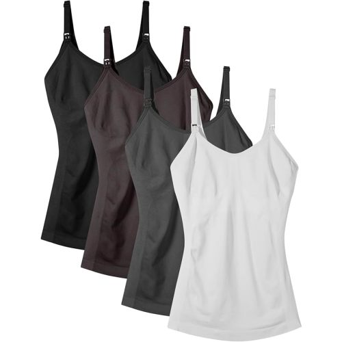 Women's Maternity Nursing Tank Tops with Built in Bra for Breastfeeding Camisoles Shirt 4Pack