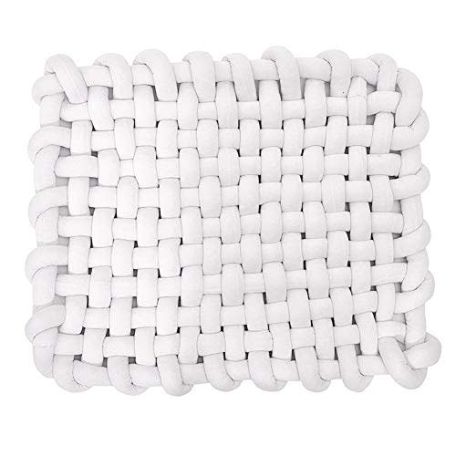 Wonder Space Knotted Braided Plush Mat, Baby Infant Newborn Sleeping Tummy Time Playing Nursery Rug Knot Floor Cushion, Handmade Pure Soft Fabric, Fashion Cute Toddler Children Room Decor, White