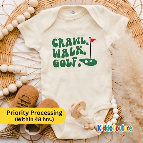Crawl Walk Golf Baby Onesie®, Crawl Walk Gold Baby Body Suit, Golf Baby Onesie®, Golf Baby Retro Onesie®, KC-HDW4