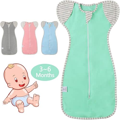 NARUTOO Swaddle Wrap for Baby, Baby Cotton Sleeping Bag, Multifunction Cuff Removable Baby Blanket, Suit for Kids Aged 3-6 Months (Green)