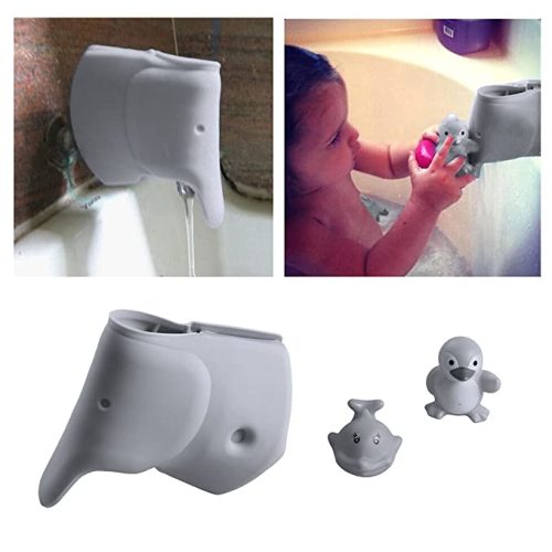 Bath Spout Cover, Faucet Cover Baby Tub Spout Cover Bathtub Faucet Cover for Kids -Tub Faucet Protector for Baby - Silicone Spout Cover Gray Elephant - Kids Bathroom Accessories - Free Bathtub Toys