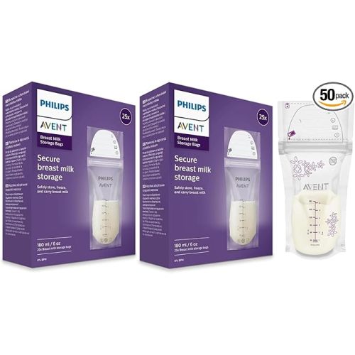 Philips Avent Breast Milk Storage Bags, 50 Count, 6oz/180ml, SCF603/50