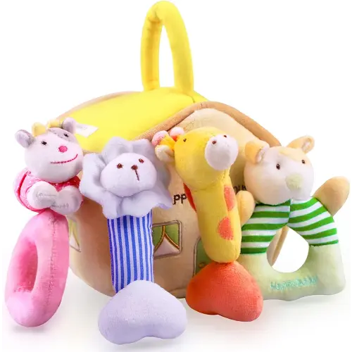 iPlay, iLearn Plush Baby Rattle Toys, Newborn Girls Boys Gift Basket, Infant Farm Stuffed Animal, Soft Barn Set, Sensory Tummy Time, 1st Unique Shower Easter Stuffer 2 3 4 6 9 12 18 Month Toddler 1 Yr