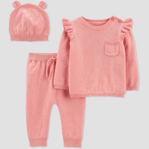 Carter's Just One You® Baby Girls' 3pc Sweater Top & Bottom Set - Pink, Size: 3M