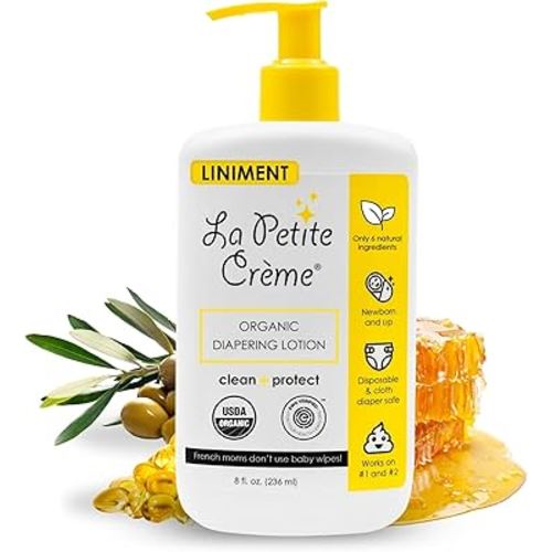 La Petite Creme French Premium Diapering Lotion - Diaper Cream Alternative to Baby Wipes - Gentle Moisturizer & Skin Cleanser with USDA Certified Organic Ingredients - Baby Essentials (8 oz)