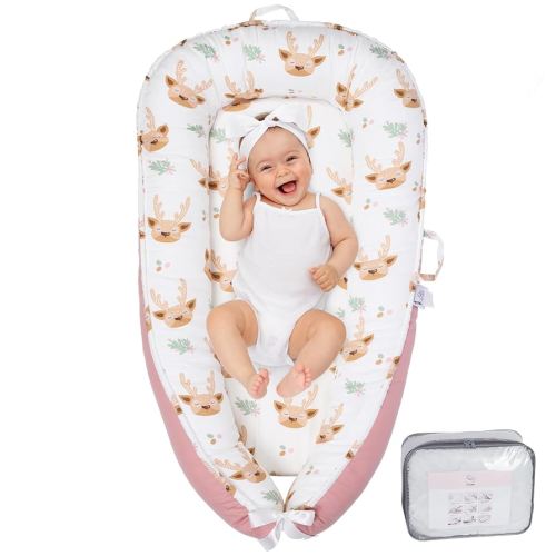 Baby Lounger Infant Lounger for New Born 0-36 Months, Portable Lightweight Soft Memory Foam Comfortable Cooling Soft Baby Lounger (Pink Deer)