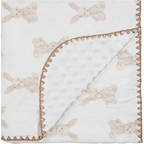 Baby Blanket Double Layer Cotton 40 x 40 Soft Receiving Blanket with Pattern Machine Washable Bunny