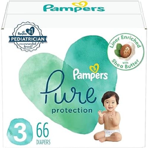 Pampers Pure Protection Diapers - Size 3, 66 Count, Hypoallergenic Premium Disposable Baby Diapers