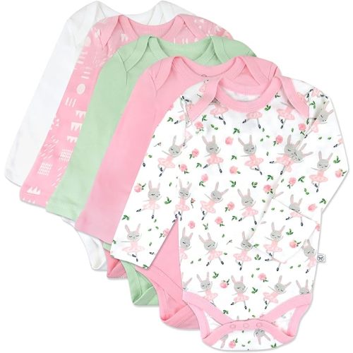 HonestBaby baby-girls 5-pack Long Sleeve Bodysuits One Piece 100% Organic Cotton for Infant Baby Girls