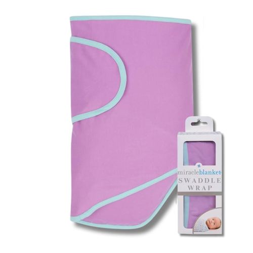 Miracle Blanket Swaddle Wrap – Help Your Newborn Sleep Longer – Soft & Secure Sleep Sack for Infants – Easy-to-Use Swaddling Blanket for a Calm Baby (Purple with Mint Trim)