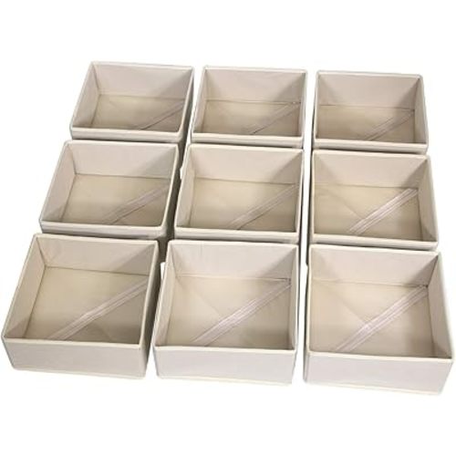 DIOMMELL 9 Pack Foldable Cloth Storage Box Closet Dresser Drawer Organizer Fabric Baskets Bins Containers Divider for Clothes Underwear Bras Socks Clothing, Beige 900