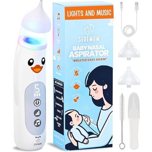 Nasal Aspirator for Baby Electric Nose Cleaner and Booger Sucker with LED Light and Music, Gentle Suction for Stuffy Nose, 5 Levels, USB-C Rechargeable, BPA-Free Silicone Tips, Easy to Clean