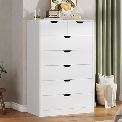 Tall 7 Drawer Dresser, White Modern Chest of Drawers for Bedroom,Closet Dressers with Drawers for Living Room, Entryway, Hallway