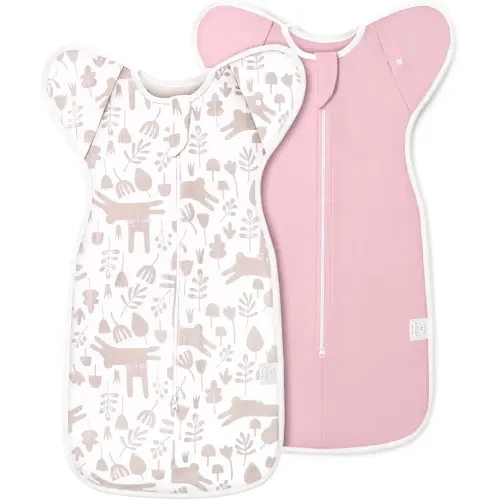 ANYEDDE 2-Pack Baby Transitional Swaddle Sleep Sack - Arms Up Swaddle 3-6 Months for Baby Girl, Newborn Sleep Sack with Cuff Removable & 2-Way Zipper Design, Pink Bunny