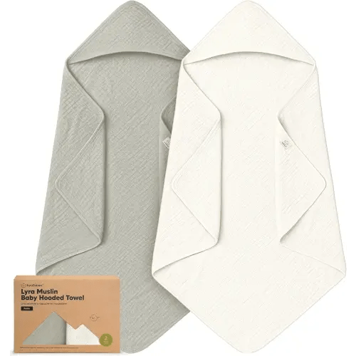 KeaBabies Muslin Hooded Baby Towels for Newborn Girls, Boys - 2-Pack, 30x30 Organic Cotton Baby Bath Towels Hooded, Soft Absorbent, Toddlers, Kids, Infant, Newborn Bath Essentials (Graphite, Petite)